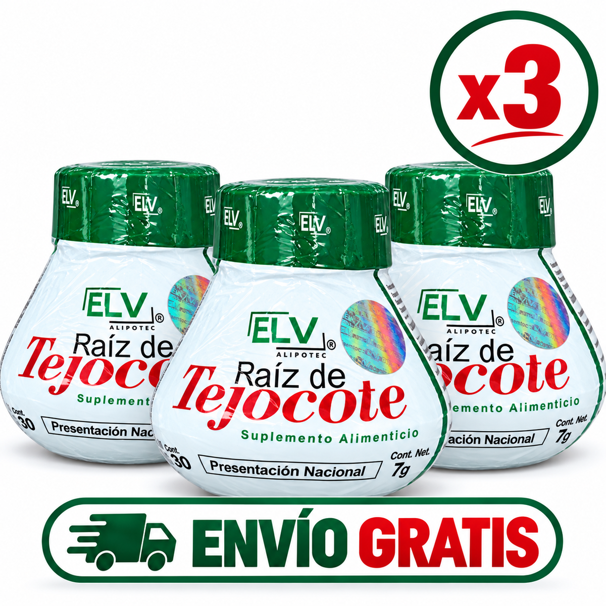 Paquete de 3 frascos de raíz de tejocote ELV, envío gratis